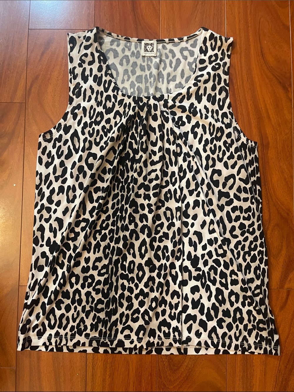 Anne Klein Black & Cream Leopard-Print Sleeveless Tank